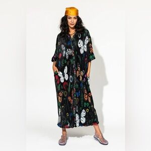 Dressed in Lala So Far So Good Print Plissé Satin Shirtdress